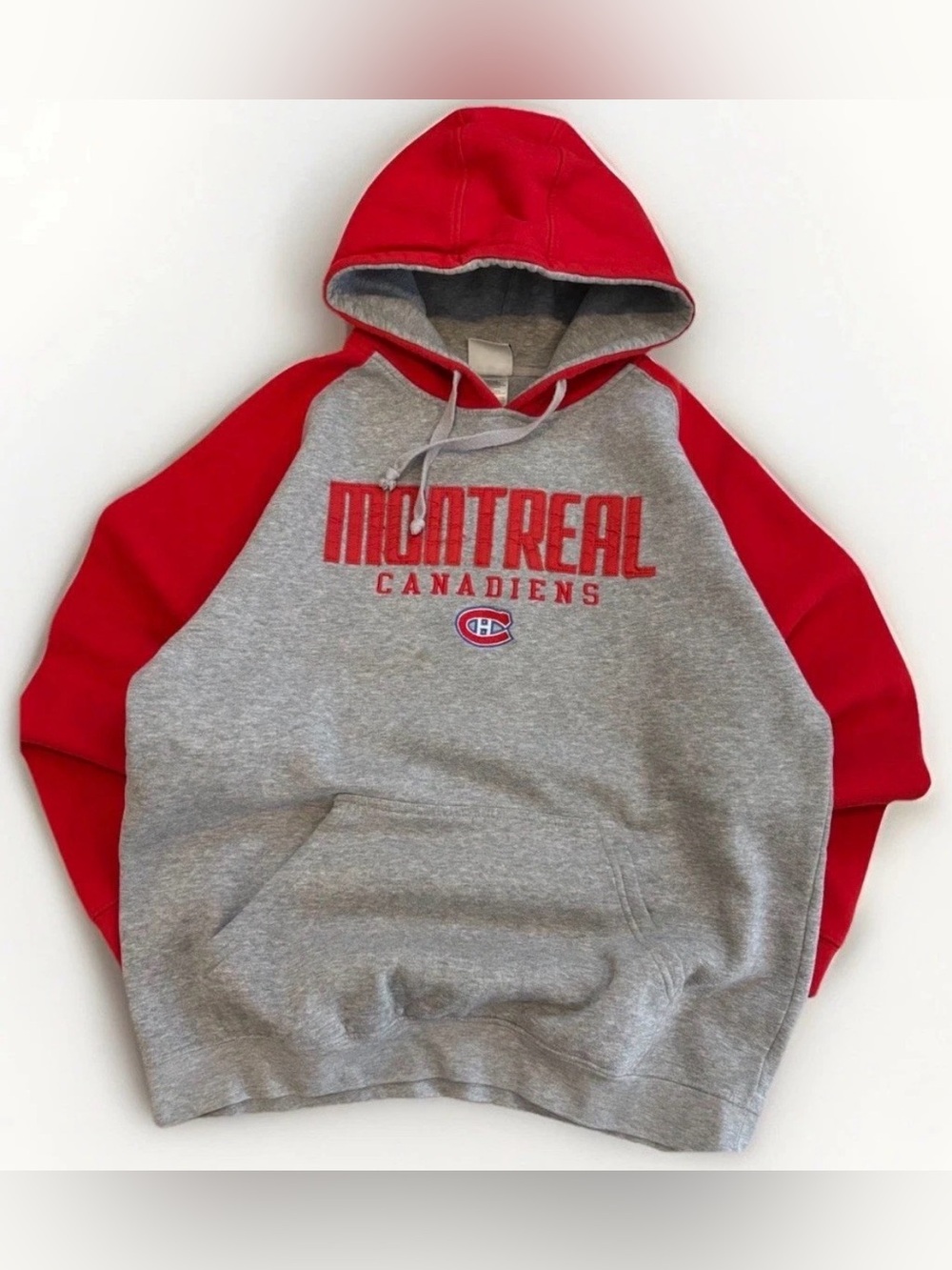 Y2K Montreal Canadiens Hoodie Sweater Large Grey Red NHL Ice Hockey Pullover